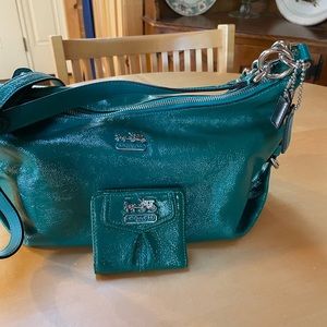 Coach Madison Jade Patent Leather shoulder bag and wallet set #14323